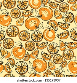 Seamless pattern of whole & sliced oranges