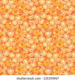 Seamless pattern of whole & sliced oranges