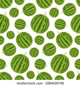 Seamless pattern with whole watermelon. Summer vector print. Striped green watermelon.