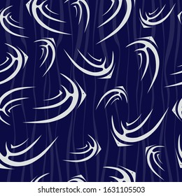 Seamless pattern Whte fish on blue backround. Vector graphic illustration.