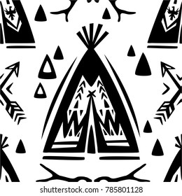 Seamless pattern with wigwams and arrows