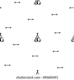 Seamless pattern with wigwams and arrows. Can be used for wallpaper, scrapbooking, party decorations, gift wrap, print on fabrics, covers, stationary.