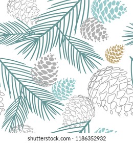 seamless pattern wiht cones and tree branches.