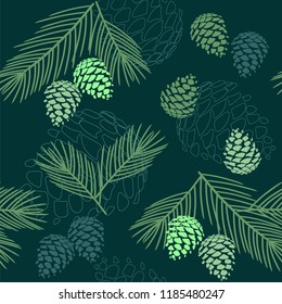seamless pattern wiht tree branches and cones.