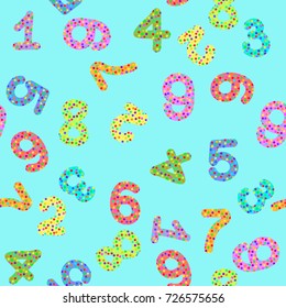 Seamless pattern wiith digits with flowers on a blue background