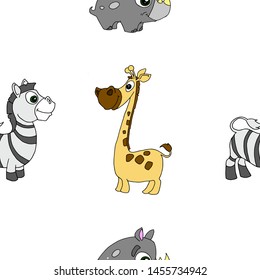 seamless pattern of wild african animals of rhinoceros, zebra, giraffe.