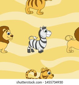 seamless pattern of wild african lion, tiger and zebra
