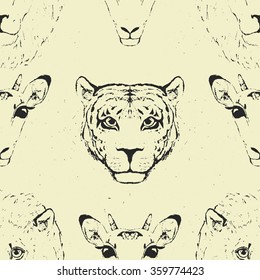 Seamless Pattern of an Wild Animal head. Vector illustration.