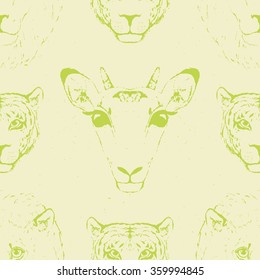 Seamless Pattern of a Wild Animal head. Vector illustration.