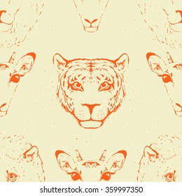 Seamless Pattern of a Wild Animal head. Vector illustration.