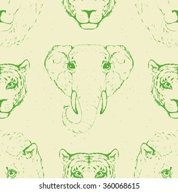 Seamless Pattern of a Wild Animal heads. Vector illustration.
