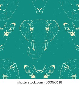 Seamless Pattern of a Wild Animal heads. Vector illustration.
