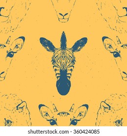 Seamless Pattern of a Wild Animal heads. Vector illustration.