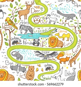 Seamless pattern of wild animals