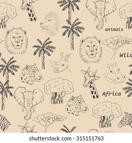 Seamless pattern with wild animals of Africa. Vector illustration for your design