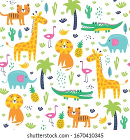 Animales salvajes en la jungla. Ilustraciones vectoriales infantiles