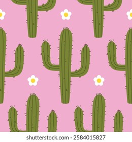 Seamless pattern with wild cacti