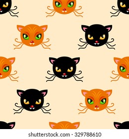 Seamless pattern with wild cat faces