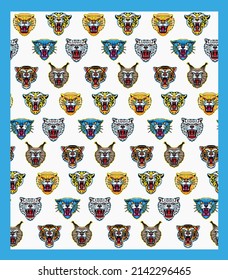 Seamless Pattern With Wild Cats Heads. Vector Illustration.