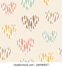 Seamless pattern with wild color hearts. Vector illustration