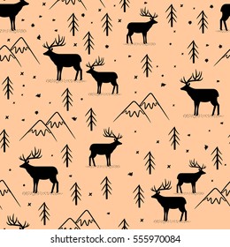 Seamless pattern with wild deer