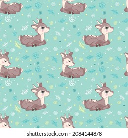 Seamless pattern with wild deers. Perfect for cards, invitations, party, banners, kindergarten, baby shower, preschool and children room decoration.