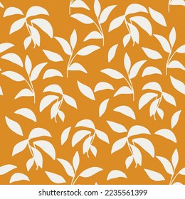 	
Seamless pattern with wild floral plant on retro orange background. Vintage botanical silhouette floral pattern for print, textile design, fabric, clothes, wrap, wallpaper, card, stationary. Vector
