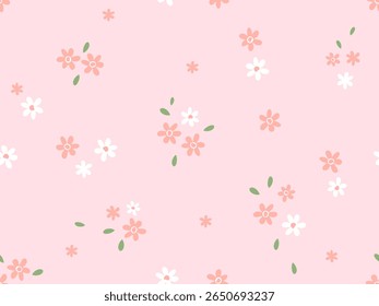 Seamless pattern with wild flower pink and white flower on pink background vector.