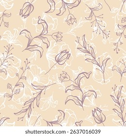 Seamless pattern wild flower soft  color, suitable for prints, fabrics or sublimation.