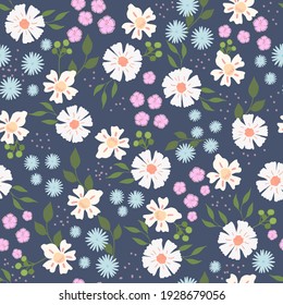 Seamless pattern with wild flowers and herbs.Vector design for paper, cover, fabric, interior decor