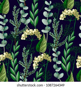 Seamless pattern with wild flowers on a dark background. Vector illustration.