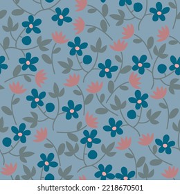 Seamless pattern with wild flowers in pastel colors. Summer floral background