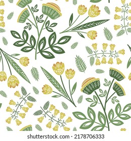 seamless pattern wild flowers and sunflowers