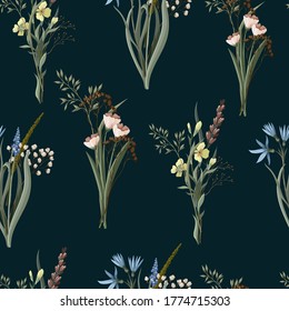 Seamless pattern with wild flowers. Trendy textile print.