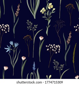 Seamless pattern with wild flowers. Trendy textile print.