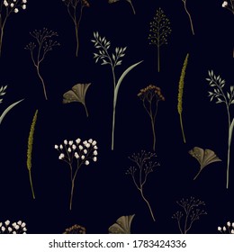 Seamless pattern with wild flowers. Trendy textile print
