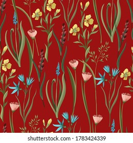 Seamless pattern with wild flowers. Trendy textile print