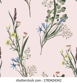 Seamless pattern with wild flowers. Trendy textile print