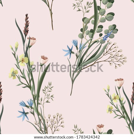 Seamless pattern with wild flowers. Trendy textile print