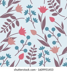 Seamless pattern with wild flowers and tulips in pastel colors. Summer floral background. Vector illustration EPS10