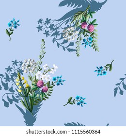 Seamless pattern with wild flowers.  Vector 
