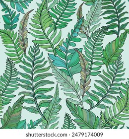 Seamless pattern of wild forest ferns. Vector illustration