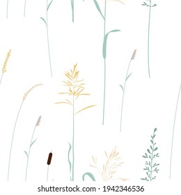 Seamless pattern with wild grasses field