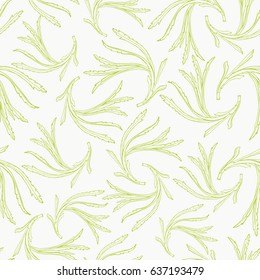 Seamless pattern with wild green sprig/ Hand drawn field plants background in sketchy style/ Vector illustration 