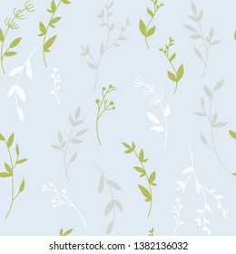 Seamless pattern with wild herbs branches and leaves  background cute spring vintage colorful pattern with leaves.