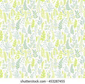 Seamless pattern with wild herbs. Branches and leaves. White background. Cute pattern with leaves. Floral endless pattern different plants. The elegant the template for fashion prints. Vector