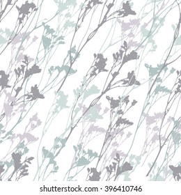 Seamless pattern. Wild herbs silhouette background