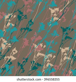 Seamless pattern. Wild herbs silhouette background