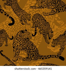 Seamless pattern with wild leopard, vector Illustration 