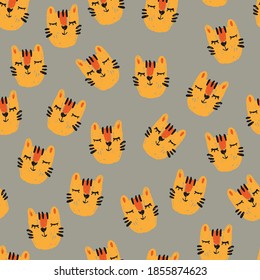 Seamless pattern wild life, background for kids big cats, print for baby clothes tigers